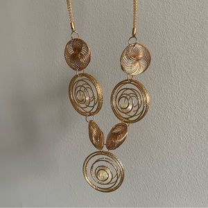 Gold Multi Spiral Swirl White Pearls Oversized Estate Necklace